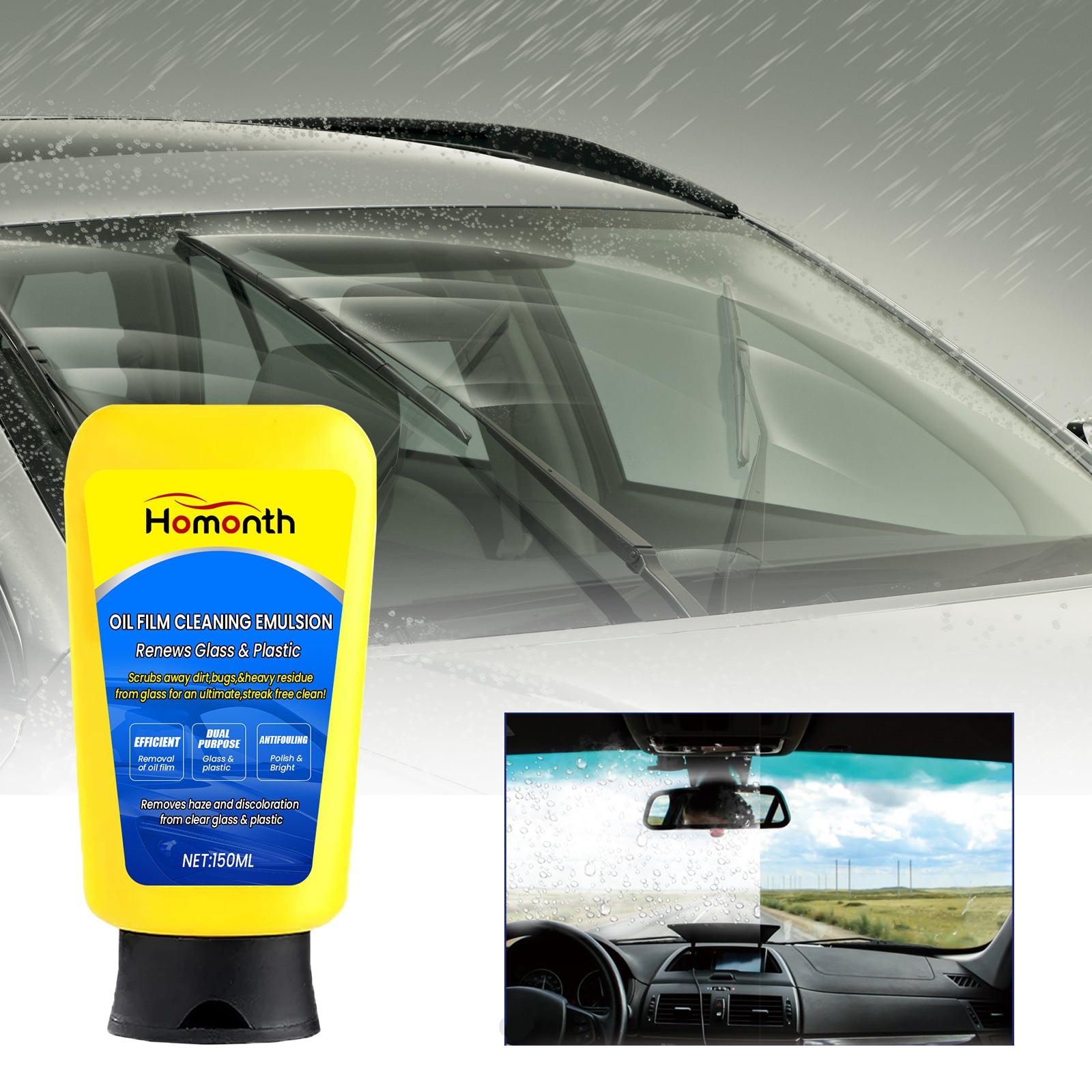Homonth Oil Film Cleaning Emulsion – Heavy-Duty Stain & Oil Remover for Car Windshield & Windows